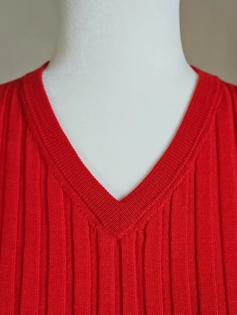 J Crew High V Neck Wide Rib Sweater Red NEW XXL Stretch 100% Merino Wool 2026
